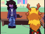 anthro antlers biped black_hair blonde_hair blue_bottomwear blue_clothing blue_jacket blue_pants blue_topwear bottomwear brown_body brown_ears brown_eyes brown_fur buckteeth butt clothed clothing computer crouching denim denim_bottomwear denim_clothing detailed_background duo electronics female freckles fully_clothed fur furniture glistening glistening_hair grin hair hair_over_eyes horn humor inside jacket jeans laptop long_hair looking_at_another looking_at_viewer monotone_body monotone_fur monotone_hair music music_video no_sclera open_clothing open_jacket open_topwear pants pattern_clothing pattern_topwear plaid plaid_clothing plaid_topwear pose pupils purple_body purple_skin red_nose scut_tail sharp_teeth shirt short_tail slit_pupils smile standing synced_to_music table tail teeth topwear torn_bottomwear torn_clothing torn_pants vest white_clothing white_shirt white_topwear yellow_eyes yellow_teeth buneposter sound_warning anaconda_(song) broly_culo deltarune hot_milk_(song) snail's_house undertale_(series) noelle_holiday susie_(deltarune) deer mammal new_world_deer reindeer reptile scalie 2d_animation 4:3 animated animation_meme digital_media_(artwork) meme shaded short_playtime sound webm