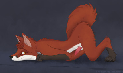 all_fours animal_genitalia animal_penis anthro ass_up balls biped black_claws black_hands black_pawpads brown_hair canine_genitalia canine_penis claws ear_scar erection fur genitals hair inner_ear_fluff knot long_hair looking_back male pawpads paws penis pink_inner_ear_fluff pupils raised_tail red_body red_tail scar sheath side_view solo tail tuft yellow_eyes red_the_kitsune moonglow canid canine fox mammal 2026 digital_media_(artwork) full-length_portrait hi_res portrait shaded watermark
