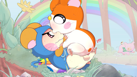 acoustic_guitar anal anal_penetration anus balls blush bodily_fluids feral flower fur genitals group guitar hood male male/male male_feral male_penetrated male_penetrating male_penetrating_male musical_instrument orange_body orange_fur penetration penile penile_penetration penis penis_in_ass plant plucked_string_instrument rainbow sex string_instrument sweat tapering_penis umbrella thewizardstick hamtaro_(series) hamtaro herbert_(hamtaro) jingle_(hamtaro) prince_bo_(hamtaro) cricetid domestic_pig hamster mammal rodent suid suine sus_(pig) hi_res signature