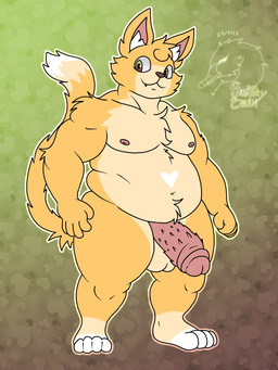 anthro balls barbed_humanoid_penis belly big_penis cankles cheek_tuft chest_tuft crotch_tuft facial_tuft fluffy fluffy_tail fur genitals heart_(marking) humanoid_genitalia humanoid_penis hybrid_genitalia hybrid_penis inner_ear_fluff male markings nipples nude orange_body orange_fur outline overweight pattern_background penile_spines penis simple_background slightly_chubby slightly_chubby_anthro slightly_chubby_male smile snub_nose solo spiked_penis spikes spikes_(anatomy) tail thick_calves thick_thighs tuft yellow_body sultryswan domestic_cat felid feline felis mammal persian_cat 3:4 digital_media_(artwork) hi_res