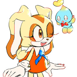 accessory anthro big_ears biped bow_tie brown_eyes buckteeth button_(fastener) clothed clothing dress duo eyelashes female floating floppy_ears gloves handwear happy lop_ears necktie one_eye_closed open_mouth open_smile simple_background smile standing teeth white_background wink yellow_body young young_anthro young_female pokunchan sega sonic_the_hedgehog_(series) cheese_the_chao cream_the_rabbit chao_(sonic) lagomorph leporid mammal rabbit 1:1 2020 digital_drawing_(artwork) digital_media_(artwork)