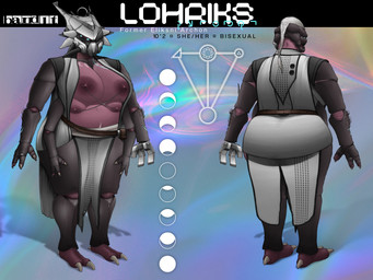 anthro areola armor belly belt big_areola big_breasts big_nipples black_armor blue_eyes breasts claws clothing female female_anthro glowing glowing_eyes glowing_scar grey_claws grey_clothing grey_robe hair headgear helmet huge_breasts mature_anthro mature_female metal_hand montgomery_glands multi_arm multi_breast multi_limb nipple_chain nipple_piercing nipples overweight overweight_anthro overweight_female piercing ponytail prosthetic prosthetic_hand purple_body purple_skin robe scar simple_background solo text white_hair band1tnsfw bungie destiny_(series) destiny_2 alien eliksni absurd_res digital_media_(artwork) english_text hi_res model_sheet