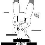 1:1 animal_yokocho anthro anthro_focus big_penis black_and_white black_ear_tips black_tipped_ears censor_bar dipped_ears dipstick_ears duo ear_markings female female_anthro female_focus genitals glans heart_symbol heart_tongue iyo lagomorph leporid looking_at_viewer low_res male male/female mammal monochrome multicolored_ears nobuyuki open_mouth open_smile penis penis_between_thighs rabbit smile solo_focus tongue
