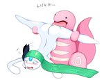 abdominal_bulge blush breasts butt duo female licking nude simple_background text tongue tongue_out cactuscacti nintendo pokemon generation_1_pokemon generation_5_pokemon humanoid legendary_pokemon lickitung meloetta pokemon_(species) english_text