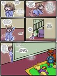 2013 3:4 anthro babystar biped clothing comic cubg detailed_background dialogue digital_media_(artwork) eeveelution english_text female flareon fur gemma_polson generation_1_pokemon group hair hi_res male mammal nintendo onesie plushie pokemon pokemon_(species) rasile_murdock rodent sciurid sitting standing text tree_squirrel trio young young_anthro zeezee_murdock