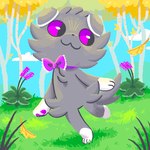 ambiguous_gender bow_ribbon cat_smile cloud day forest fur grass leaf mouth_closed outside pawpads plant purple_sclera shadow sky solo standing tail tree novern artfight artfight2022 nintendo pmd-unity pokemon pokemon_mystery_dungeon spike_chunsoft yume_(flavia-elric) espurr generation_6_pokemon pokemon_(species) 2022 digital_media_(artwork)