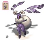 anthro big_tail brown_eyes cotton_tail digitigrade featureless_crotch female front_view fur gloves_(marking) head_tuft leg_markings looking_at_viewer markings navel neck_tuft purple_body purple_fur simple_background socks_(marking) solo tail text thick_thighs tongue tongue_out tuft white_background white_body white_fur wide_hips do!_games final_fantasy final_fantasy_xii square_enix fury_(final_fantasy_xii) arthropod dreamhare lagomorph leporid mammal rabbit