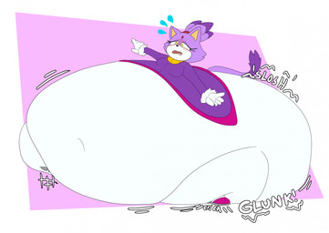 accessory anthro belly big_belly big_butt black_nose bodily_fluids bottomwear breasts butt clothing coat embarrassed eyelashes female footwear forehead_gem gem gloves glunk_(sound_effect) hair hair_accessory hairband handwear huge_belly huge_butt huge_thighs hyper hyper_belly hyper_butt hyper_pear hyper_thighs monobutt morbidly_obese morbidly_obese_anthro morbidly_obese_female motion_lines navel navel_outline obese obese_anthro obese_female onomatopoeia open_mouth overweight overweight_anthro overweight_female pants pink_clothing pink_footwear pink_shoes pink_tongue purple_background purple_body purple_clothing purple_coat purple_ears purple_hair purple_tail purple_tailcoat purple_topwear red_gem red_hairband red_mouth shoes simple_background slosh sloshing_butt solo sound_effects struggling sweat sweatdrop tail tailcoat tan_inner_ear text thick_thighs three-quarter_view tight_clothing tongue topwear waddling white_background white_bottomwear white_clothing white_gloves white_handwear white_pants yellow_eyes paceplusle sega sonic_the_hedgehog_(series) blaze_the_cat domestic_cat felid feline felis mammal 2026 colored digital_media_(artwork) flat_colors hi_res
