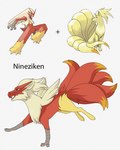 ambiguous_gender anthro feral fur glistening glistening_eyes multi_tail open_mouth red_body red_eyes red_fur side_view simple_background solo tail white_background yellow_body yellow_fur milk-jug nintendo pokemon blaziken generation_1_pokemon generation_3_pokemon hybrid ninetales pokemon_(species) multiple_images