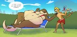 anthro athletic athletic_male belly big_belly big_breasts blonde_hair breasts chair clothing dialogue drink_umbrella female female_pred furniture grabbing_collar hair huge_belly imminent_vore larger_female male navel on_chair one-piece_swimsuit outside pool_chair same_size_vore server serving_tray sitting sitting_on_chair size_difference sling_bikini smaller_male snake_hood speech_bubble suit_collar swimwear text thick_thighs unseen_prey vore wide_eyed scaliecrocs cheetah felid feline mammal reptile scalie snake absurd_res english_text hi_res