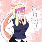 5_fingers abstract_background alternate_costume alternate_hairstyle alternative_fashion anthro blonde_hair bone_frill clothing eyelashes eyeliner eyewear female fingers frill_(anatomy) glasses gyaru hair highlights_(coloring) j-fashion long_hair long_tail looking_at_viewer makeup multicolored_body multicolored_hair multicolored_scales necktie orange_body orange_scales pink_hair pink_highlights scales school_uniform smile snout solo spiked_tail spikes spikes_(anatomy) tail tan_body tan_scales teal_eyes teal_hair teal_highlights tongue tongue_out topwear two_tone_body two_tone_scales uniform vest arsenic_iii cavemanon_studios goodbye_volcano_high snoot_game naomi_(gvh) dinosaur hadrosaurid ornithischian ornithopod parasaurolophus prehistoric_species reptile scalie 1:1 2023 digital_drawing_(artwork) digital_media_(artwork) hi_res