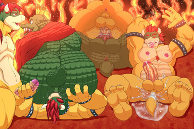 3_toes abs age_difference anal anal_penetration anthro anthro_on_anthro anthro_penetrated anthro_penetrating anthro_penetrating_anthro anus areola balls biceps big_balls big_butt big_muscles big_pecs bloodshot_eyes bodily_fluids butt countershading crown cum cum_dumpster cum_from_ass cum_in_ass cum_in_mouth cum_inside cum_splatter double_anal double_penetration erection eyebrows facesitting feet fire foreskin genital_fluids genitals green_body green_scales group group_sex hair handjob headgear horn humanoid_genitalia humanoid_penis male male/male male_penetrated male_penetrating male_penetrating_male masturbation muscular muscular_anthro muscular_male nipples older_penetrated open_mouth open_smile oral overweight overweight_anthro overweight_male pecs penetration penile penile_masturbation penile_penetration penis penis_in_ass perineum red_hair rimming royalty saliva saliva_on_anus sandwich_position scales sex sitting sitting_on_another smile son_penetrating_father tan_body tan_skin teeth threesome toes tongue tongue_out vein veiny_penis yellow_body yellow_skin crimsonmercury7192 bowser_day donkey_kong_(series) mario_bros nintendo bowser bowser_jr. king_k._rool crocodile crocodilian koopa reptile scalie 2022 3:2 digital_media_(artwork) sequence father_(lore) father_and_child_(lore) father_and_son_(lore) incest_(lore) parent_(lore) parent_and_child_(lore) parent_and_son_(lore) son_(lore)