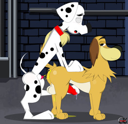animal_genitalia animal_penis black_nose black_spots bodily_fluids brown_body brown_ears brown_fur canine_genitalia canine_penis duo feral fur genital_fluids genitals male male/male male_penetrated male_penetrating male_penetrating_male peeing peeing_on_another penetration penis pink_inner_ear sex spots toony urine watersports white_body white_fur k0un1c4 101_dalmatian_street 101_dalmatians disney johnny_test_(series) warner_brothers dukey dylan_(101_dalmatians) canid canine canis dalmatian domestic_dog mammal absurd_res crossover hi_res