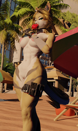 abs anthro beach female food looking_at_viewer nude popsicle solo standing shonkeyss mihoyo zenless_zone_zero pulchra_fellini felid feline mammal 3d_(artwork) digital_media_(artwork) hi_res