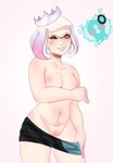 areola black_bottomwear black_clothing black_eyeshadow black_shorts bottomwear bottomwear_down breasts clothed clothing cross_pupils crown eyelashes eyeshadow female genitals hair headgear looking_at_viewer makeup markings mole_(marking) mole_on_breast mole_under_mouth multicolored_hair navel nipples one_eye_closed orange_eyes partially_clothed pink_areola pink_background pink_hair pink_nipples pseudo_hair pubes pussy short_hair shorts shorts_down shorts_only simple_background slightly_chubby solo tan_body tan_hair tan_skin tentacle_hair tentacles thick_thighs topless two_tone_hair white_background wide_hips wink winking_at_viewer snotty_(artist) nintendo splatoon pearl_(splatoon) animal_humanoid cephalopod cephalopod_humanoid humanoid inkling marine marine_humanoid mollusk mollusk_humanoid squid_humanoid absurd_res hi_res