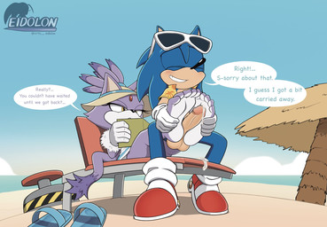 annoyed anthro beach big_penis blush bodily_fluids clothing cum dialogue duo eyes_closed eyewear feet female foot_fetish foot_play footjob footwear genital_fluids genitals hat headgear headwear male male/female penile penis sandals sex shoes soles sun_hat sunglasses text toes two-footed_footjob arts_eidolon sega sonic_the_hedgehog_(series) blaze_the_cat sonic_the_hedgehog eulipotyphlan felid feline hedgehog mammal english_text hi_res