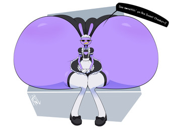 anthro big_butt butt clothing huge_butt hyper hyper_butt maid_uniform male purple_body solo uniform yellow_sclera refidl glitch_productions the_amazing_digital_circus jax_(tadc) lagomorph leporid mammal rabbit absurd_res hi_res