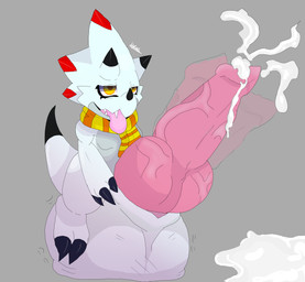 anthro balls big_balls big_penis bodily_fluids cum ejaculation excessive_cum excessive_genital_fluids genital_fluids genitals huge_balls huge_penis hyper hyper_balls hyper_genitalia hyper_penis male penis small_but_hung solo vein veiny_penis young young_but_hung lycansdenx bandai_namco digimon digimon_(species) gammamon absurd_res hi_res