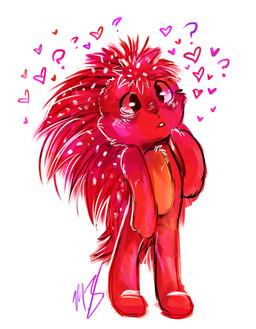 anthro blush buckteeth confusion female fur hair heart_symbol question_mark red_body red_fur red_hair semi-anthro simple_background solo standing teeth white_background young young_anthro young_female azula-griffon happy_tree_friends flaky_(htf) mammal porcupine rodent 2015 signature