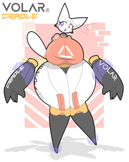 abstract_background anthro big_breasts biped breasts clothed clothing emanata eyebrows eyelashes featureless_feet feet female fingers floating_hands floating_head front_view heterochromia huge_breasts machine markings open_mouth open_smile purple_eyes red_eyes smile solo tail text thick_thighs topwear white_body white_ears white_tail wide_hips zaclyn cradle_(zaclyn) robot 2025 4:5 absurd_res character_name digital_drawing_(artwork) digital_media_(artwork) hi_res