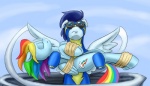 blue_body blue_feathers blue_fur duo eyewear feathered_wings feathers female feral fur goggles hair like_a_boss male multicolored_hair multicolored_tail rainbow_hair rainbow_tail tail wings pluckyninja friendship_is_magic hasbro my_little_pony mythology rainbow_dash_(mlp) soarin_(mlp) wonderbolts_(mlp) equid equine mammal mythological_creature mythological_equine pegasus comic