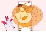 anthro belly big_belly big_breasts big_butt biped breasts brown_hair butt cake clothed clothing dessert duo female food fur hair horn huge_breasts huge_butt huge_thighs hyper hyper_butt larger_anthro larger_female long_neck male obese obese_female ossicone overweight overweight_anthro overweight_female size_difference smaller_anthro smaller_male stuck stuck_in_door thick_thighs wide_hips yellow_body yellow_fur mr.pink kubwa_kalua asinus donkey equid equine giraffe giraffid mammal