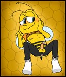 antennae_(anatomy) anthro anus balls black_border blush bodily_fluids border butt clothed clothing cum cum_in_ass cum_inside embarrassed erection footwear gaping gaping_anus genital_fluids genitals humanoid_genitalia humanoid_penis looking_at_viewer looking_down lying male male_gaping_anus male_penetrated mascot nipples on_back penetration penis simple_background smile socks solo spread_legs spreading wings yellow_body conditional_dnp muffinlewds cheerios general_mills honey_nut_cheerios buzz_the_bee arthropod bee honey_bee hymenopteran insect digital_media_(artwork) hi_res