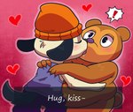 anthro beanie belly blush bodily_fluids brown_body brown_fur clothing duo fur hat headgear headwear heart_symbol kissing male male/male navel outie_navel overweight saliva sinribbons parappa_the_rapper sony_corporation sony_interactive_entertainment parappa pj_berri bear canid canine canis domestic_dog mammal hi_res