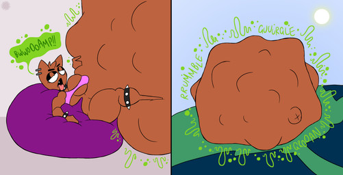 anthro astronomical_hyper belly big_belly big_breasts bottom_heavy bracelet breast_squish breasts brown_body brown_fur bubble_emanata burp_cloud burping clothing collar crop_top curvy_figure ear_piercing ear_ring emanata eyebrows eyelashes fangs featureless_feet feet female femboy fur glistening_eyelids half-closed_eyes hand_on_own_belly head_tuft huge_belly hyper hyper_belly jewelry legband logo lying macro narrowed_eyes on_back onomatopoeia piercing pink_clothing pink_crop_top pink_shirt pink_topwear resting ring_piercing rumbling_stomach shirt small_waist solo sound_effects spiked_bracelet spiked_collar spiked_legband spikes squish sun teeth text thick_eyebrows thick_thighs tongue tongue_out topwear tuft vore thatdawgmurray bressie_(thatdawgmurray) canid canine canis domestic_dog mammal absurd_res artist_logo artist_name hi_res signature watermark