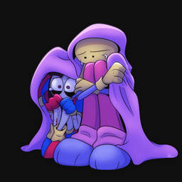 4_fingers anthro bedding bite_mark blanket blood bodily_fluids crossed_arms curled_up duo female fetal_pose fingers male skinned tears traumatized screaming_alice glitch_productions the_amazing_digital_circus jax_(tadc) pomni_(tadc) humanoid lagomorph leporid mammal rabbit 1:1 absurd_res hi_res