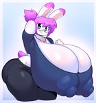 anthro big_breasts big_nipples biped breasts cleavage clothed clothing female hair huge_breasts huge_nipples hyper hyper_breasts jewelry mature_anthro mature_female necklace nipple_outline nipples puffy_nipples purple_hair shirt solo thick_thighs topwear angstrom marie_(angstrom) lagomorph leporid mammal rabbit hi_res