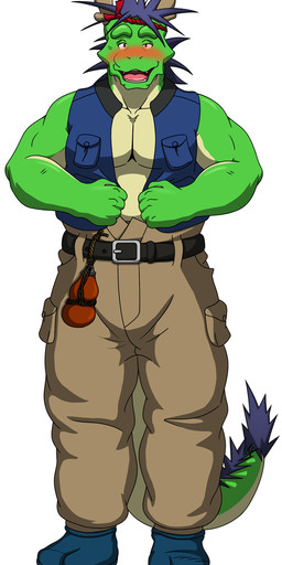 accessory anthro belt blush bottomwear brown_bottomwear brown_clothing brown_pants clothing drunk green_body green_scales hair headband horn kemono male musclegut muscular muscular_male open_mouth pants purple_hair red_headband scales simple_background slightly_chubby slightly_chubby_anthro slightly_chubby_male solo substance_intoxication tail tail_mane tan_body tan_scales topwear vest white_background dentist_(artist) morenatsu mythology tatsuki_midoriya dragon mythological_creature mythological_scalie scalie 2016 full-length_portrait hi_res portrait