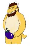 anthro beard eggplant facial_hair food food_censorship fruit looking_at_viewer male nude plant simple_background solo standing tail white_background grizzlesbear asian_mythology east_asian_mythology mythology password_(visual_novel) orlando_(password) dragon eastern_dragon mythological_creature mythological_scalie scalie censored low_res