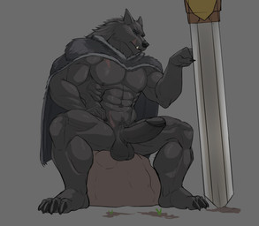 abs anthro balls big_penis biped black_glans cape cape_only claws clothing facial_scar finger_claws fur genitals glans grey_background grey_body grey_fur holding_melee_weapon holding_object holding_sword holding_weapon humanoid_genitalia humanoid_penis male melee_weapon mostly_nude muscular muscular_anthro muscular_male nipples pecs penis plantigrade scar simple_background sitting solo sword toe_claws weapon seyrmo elden_ring fromsoftware blaidd_(elden_ring) canid canine canis mammal wolf 2022 absurd_res digital_media_(artwork) hi_res