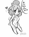 anthro apron apron_only blush blush_stickers breasts clothed clothing female fur hair heart_symbol mostly_nude open_mouth simple_background solo speech_bubble text pandaischub animal_crossing nintendo isabelle_(animal_crossing) canid canine canis domestic_dog mammal shih_tzu toy_dog 2019 absurd_res english_text hi_res monochrome