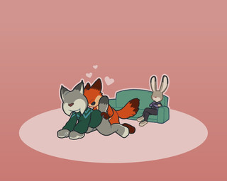 anal anthro being_watched bottomless bottomless_male clothed clothing duo female fur grey_body grey_fur group heart_symbol honor humor looking_at_another male male/male male_penetrated male_penetrating male_penetrating_male penetration sex sweater topwear trio voyeur katzenfaust disney zootopia judy_hopps nick_wilde pawbert_lynxley canid canine felid feline fox lagomorph leporid lynx mammal rabbit 5:4 hi_res