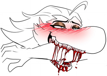 alternate_universe ambiguous/ambiguous ambiguous_gender anthro bared_teeth bite blood blood_drip blood_from_mouth blood_in_mouth blood_on_teeth blush blush_lines bodily_fluids cheek_tuft dripping duo eyelashes facial_tuft gore hair narrowed_eyes open_mouth sharp_teeth simple_background teeth teeth_showing tuft weirdly_blue captain_laserhawk:_a_blood_dragon_remix rayman_(series) ubisoft rayman alien dinosaur dromaeosaurid gamajig human mammal prehistoric_species raypeople_(rayman) reptile saurischian scalie theropod colored colored_sketch monochrome sketch trans_(lore) trans_man_(lore)