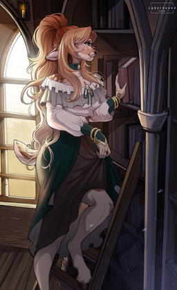 anthro blonde_hair blue_eyes breasts brown_body brown_fur clothed clothed_anthro clothed_female clothing dress female fur hair hooves solo tail cyberhound alice_(panicwonderland) deer mammal absurd_res hi_res