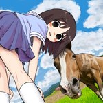 blush blush_lines clothed clothing daww duo female feral quadruped bubbacterial azumanga_daioh kasuga_ayumu equid equine horse human mammal 1:1 hi_res