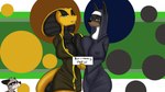 abstract_background anthro banner_image bathrobe breast_squish breasts clothing eyewear female female/female glasses group male nun nun_outfit robe squish text trio ruanshi circe_(ruanshi) francine_(ruanshi) ruanshi_(oc) canid canine canis cobra domestic_dog mammal procyonid raccoon reptile scalie snake 16:9 widescreen