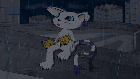 anthro building electricity female lightning night raining sitting solo the-cog bandai_namco digimon digimon_(species) gatomon 16:9 4k absurd_res animated hi_res no_sound short_playtime widescreen
