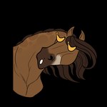ambiguous_gender banana brown_body brown_hair brown_mane exclamation_point feral food fruit hair looking_back mane plant question_mark solo surprised_expression text kukan97 dolero equid equine horse mammal 1:1 2024 alpha_channel digital_media_(artwork) english_text male_(lore)