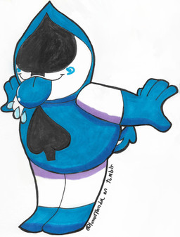 blush bodily_fluids bodysuit boots clothed clothing footwear gloves handwear male not_furry saliva shoes simple_background skinsuit smile solo spade_tail spades_(suit) suit_symbol tail tight_clothing tongue tongue_out white_body lunarpanda8686 deltarune undertale_(series) lancer_(deltarune) darkner humanoid hi_res marker_(artwork) traditional_media_(artwork)