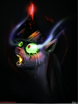 bodily_fluids corruption cracks eye_mist female feral fur glowing glowing_eyes green_sclera hair horn long_hair multicolored_hair open_mouth purple_body purple_fur purple_hair red_eyes solo tears teeth text transformation two_tone_hair tarantad0 friendship_is_magic hasbro my_little_pony mythology twilight_sparkle_(mlp) equid equine mammal mythological_creature mythological_equine unicorn 3:4 hi_res url