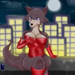 anthro big_breasts breasts brown_body brown_fur clothed clothing female fur latex latex_clothing latex_legwear legwear rubber_clothing simple_background skinsuit solo tail tight_clothing andrewp0rcupine beastars juno_(beastars) canid canine canis mammal wolf 1:1 2024 digital_drawing_(artwork) digital_media_(artwork)