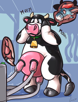 anthro belly_udders bound bovine_teats bovine_udders clothed clothing collar costume cow_costume cowbell cowification encasement erection genitals glistening green_collar horn latex machine male milking_machine mismatched_udders muzzle_(object) muzzled penis simple_background solo synthetic_udders tail teats text udders werewolfaboo mythology azure_(lemonynade) bovid bovine cattle dairy_cattle dragon holstein_friesian_cattle mammal mythological_creature mythological_scalie scalie 2018 digital_drawing_(artwork) digital_media_(artwork) hi_res