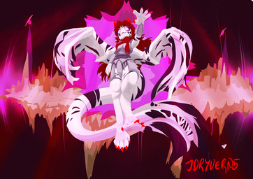5_fingers 5_toes albino ambiguous_gender anthro armor city city_background claws eyelashes feet fingers floating_island flying glowing glowing_eyes hair horn purple_eyelashes purple_eyes red_hair red_horn red_scarf scar scarf solo star tail the_end_(minecraft) toe_claws toes white_body wings just_dryvern microsoft minecraft mojang mythology xbox_game_studios dragon ender_dragon mythological_creature mythological_scalie scalie absurd_res digital_drawing_(artwork) digital_media_(artwork) hi_res