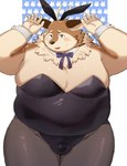 anthro belly blue_eyes blush bow_tie brown_body brown_fur bulge embarrassed fake_ears fake_rabbit_ears fur male moobs overweight playboy_bunny playboy_outfit solo sv_grart tamacolle kazusa deer mammal hi_res