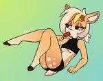 anthro black_clothing blonde_hair brown_eyes clothed clothing female food fur hair hooves popsicle short_hair simple_background solo yellow_body yellow_fur mikansfw paige_(mikansfw) cervine deer mammal