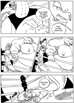 anthro areola big_moobs crush dialogue duo facial_piercing fighting_ring huge_moobs jobber larger_anthro larger_male laugh male mask masked_face moobs muscular muscular_anthro muscular_arms muscular_male nipple_piercing nipple_ring nipples nose_piercing nose_ring obese obese_anthro obese_male overweight overweight_anthro overweight_male piercing ring_piercing sharp_teeth size_difference speech_bubble sports_mask sportswear teeth text wrestler wrestling wrestling_briefs wrestling_clothing wrestling_mask wrestling_outfit reagan700 masked_wolf_(crytus) oomer_(houndgrey) canid canine canis kaiju mammal monster reptile scalie wolf 2017 comic english_text hi_res monochrome
